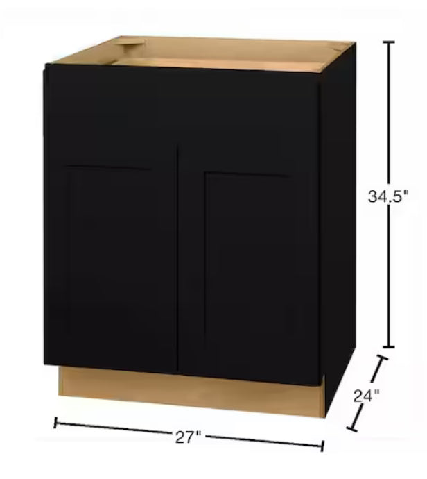 Avondale 27 in. W x 24 in. D x 34.5 in. H Ready to Assemble Plywood Shaker Base Kitchen Cabinet in Raven Black