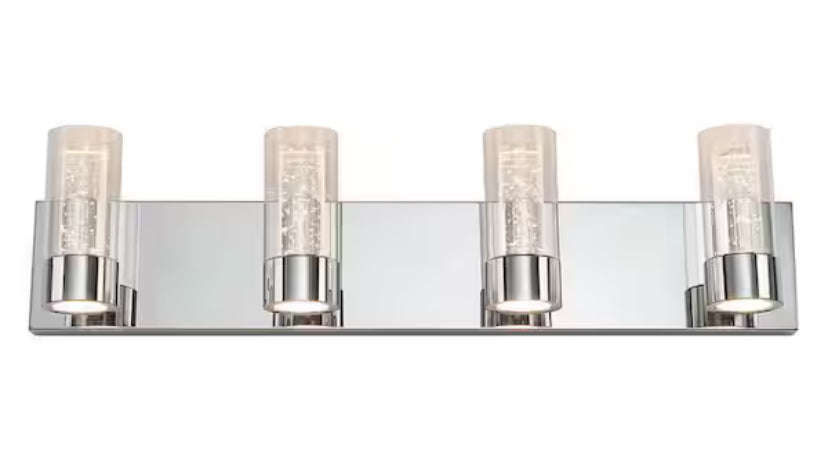 Essence 27 in. 4 Light Chrome Modern Integrated LED Vanity Light Bar for Bathroom with Bubble Glass