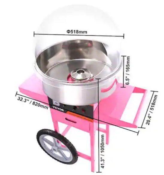 Electric Cotton Candy Machine, 1000-Watt Candy Floss Maker, Commercial Cotton Candy Machine with Stainless Steel Bowl