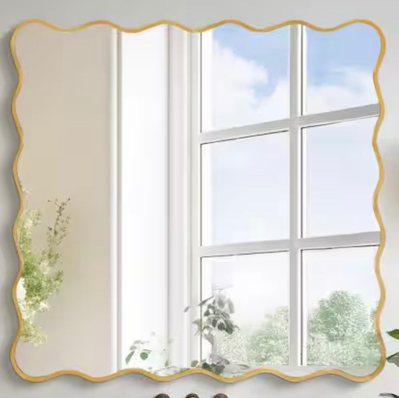 36 in. W x 36 in. H Rectangle Gold Aluminum Alloy Framed Wall Mirror Decorative Wall Mirror