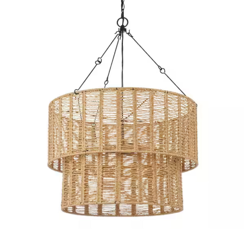 Hailee 3-Light Basket Hanging Pendant Black Natural Weave Shade