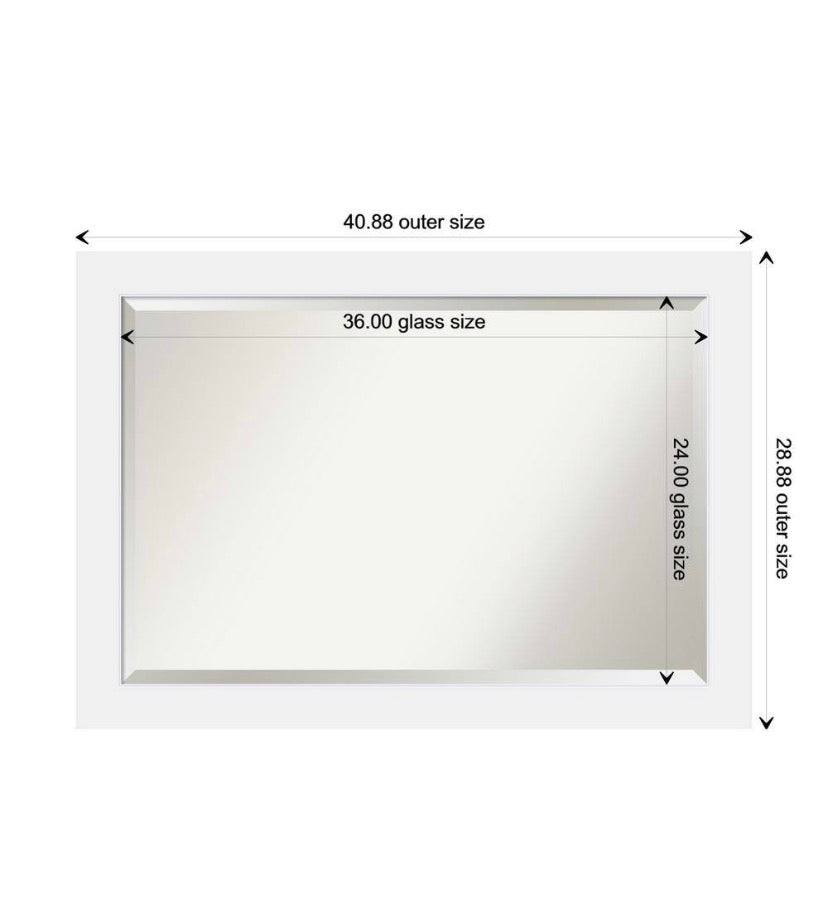 Corvino White 41 in. x 29 in. Beveled Rectangle Wood Framed Bathroom Wall Mirror in White