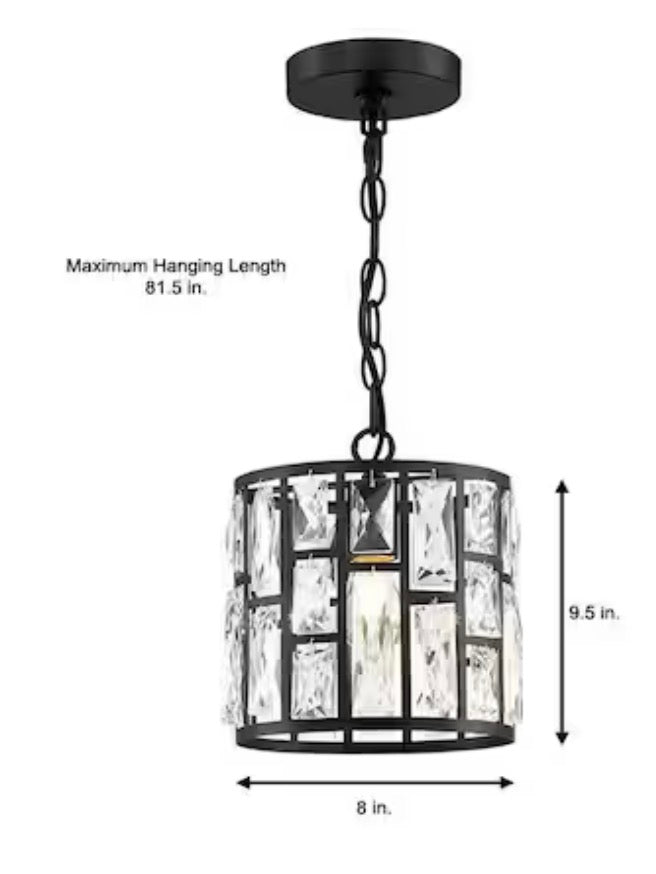 Kristella 1-Light Black Crystal Pendant Light