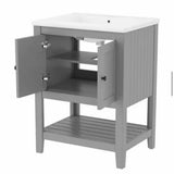 23.70 in. W x 17.80 in. D x 33.60 in. H Gray Modern Bathroom Vanity Ceramic Sink Top with Solid Wood Frame Shelf
