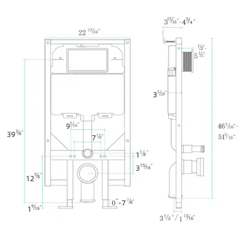 2-Piece 0.8/1.6 GPF Dual Flush Elongated Wall Hung Toilets in White, with Wall Toilet Carrier System 2 in. x 4 in.