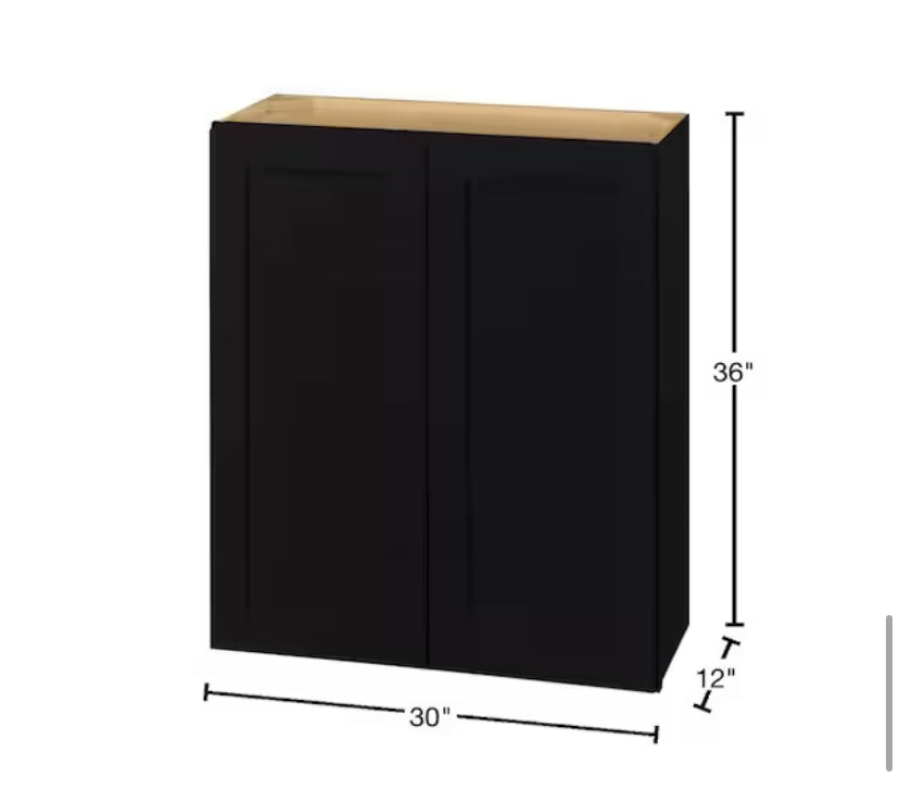Avondale 30 in. W x 12 in. D x 36 in. H Ready to Assemble Plywood Shaker Wall Kitchen Cabinet in Raven Black