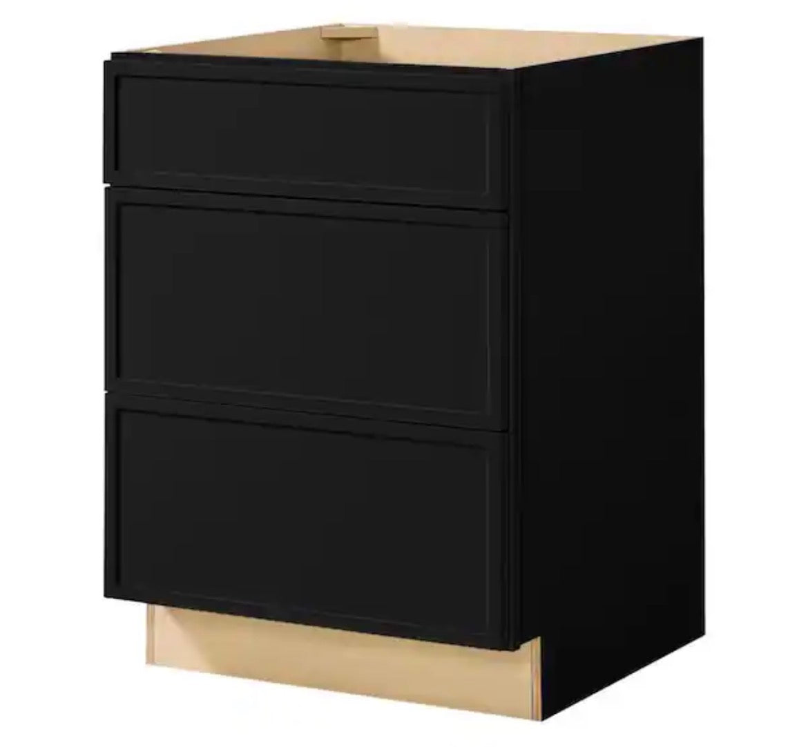 Leyton 30 in. W x 24 in. D x 34.5 in. H Ready to Assemble Plywood Slim Shaker Drawer Base Kitchen Cabinet in Raven Black