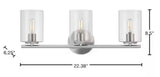 Champlain 22.375 in. 3-Light Brushed Nickel Modern Bathroom Vanity Light with Clear Glass Shades