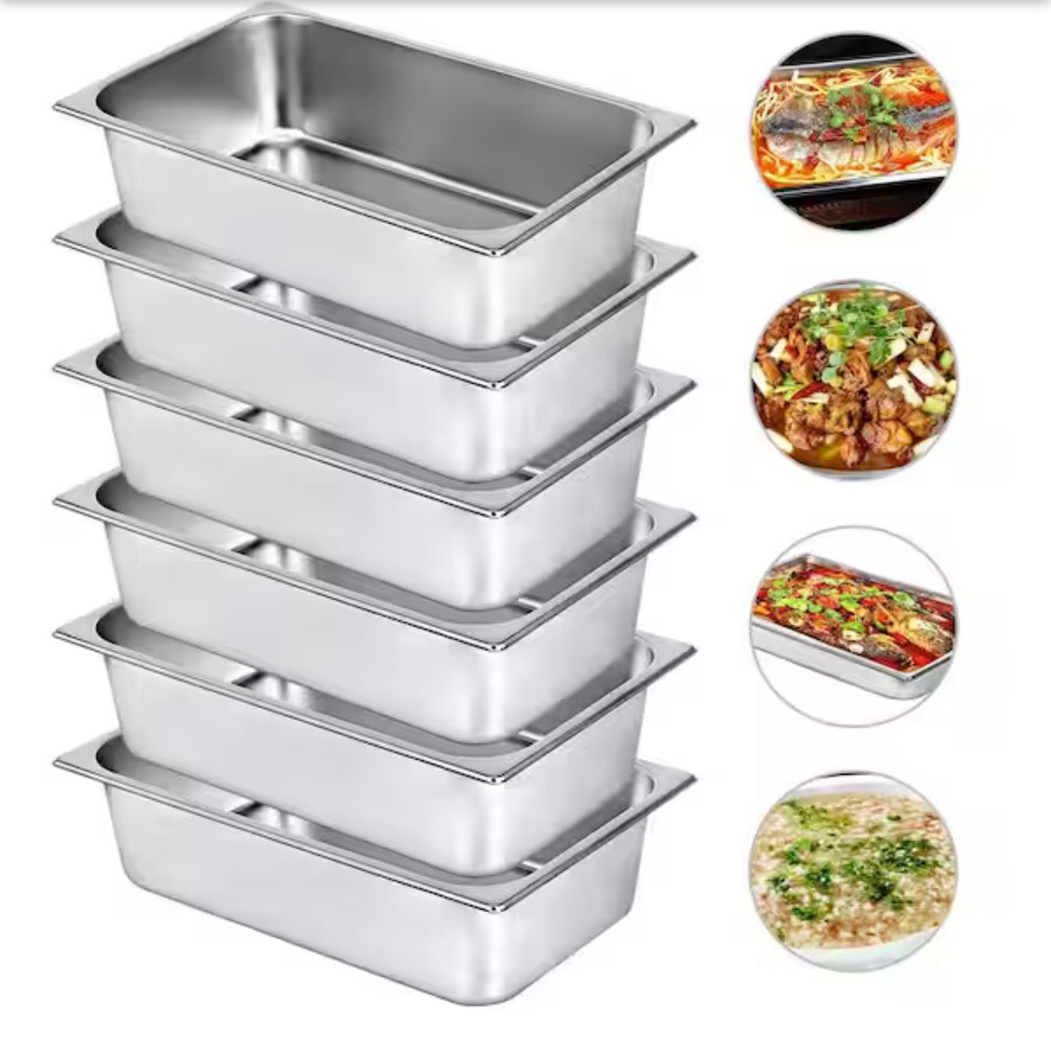 21.7 qt. Stainless Steel Hotel Pans Full Size 20.9 x 12.8 x 5.9 in. Chafing Dish Buffet Set Roasting Pan (6-Pack)