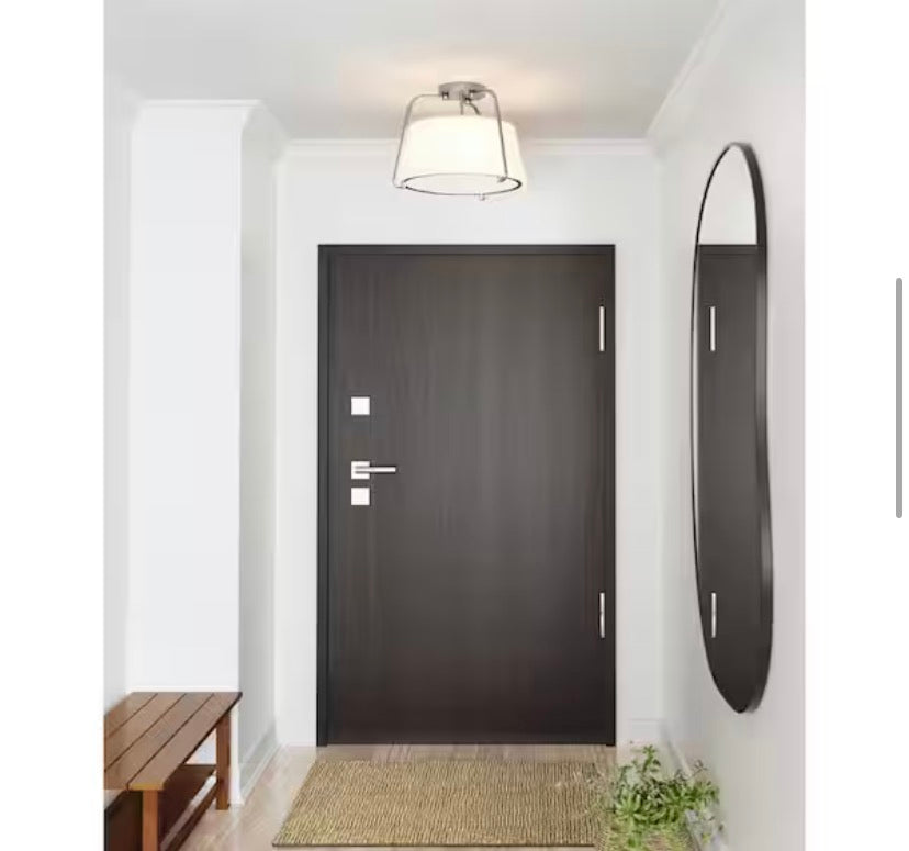 Corbin 15 in. 2-Light Brushed Nickel Transitional Semi-Flush Mount with White Opal Glass Shade