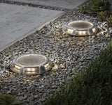 Solar 15 Lumens Silver Integrated LED In-Ground Disk Path Light with Textured Lens (4-Pack); Weather/Rust Resistant