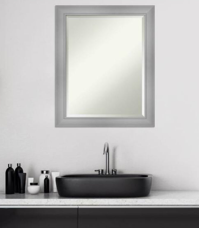 Medium Rectangle Flair Polished Nickel Beveled Glass Modern Mirror (28 in. H x 22 in. W)