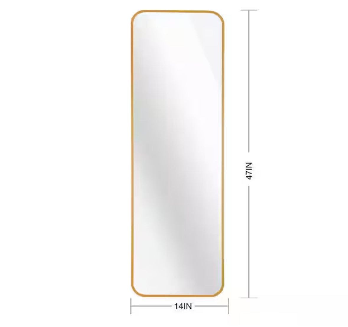Gold 14 in. W x 47 in. H Rectangular Metal Framed Modern Door mirror