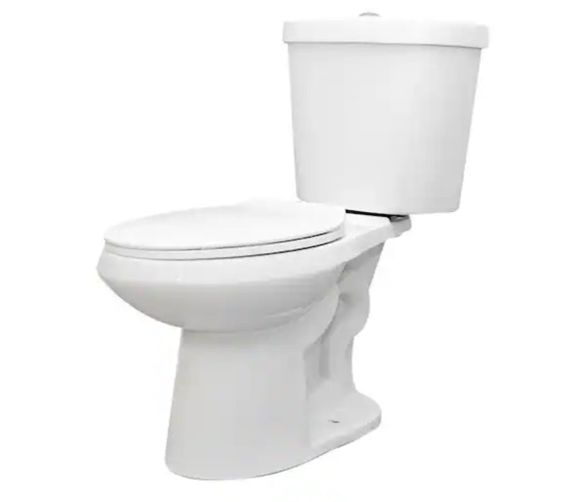2 piece, 1.1GPT/ 1.6 GPF High efficiency dual flush complete elongated toilet in white.