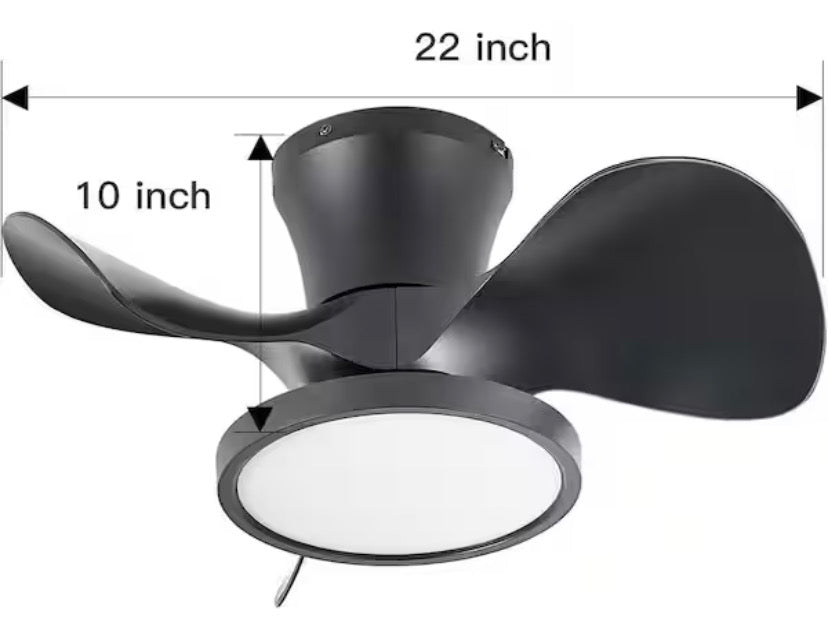 22 in. LED Indoor Black Small Ceiling Fan with Light and Remote and Reversible DC Motor 3 Blades