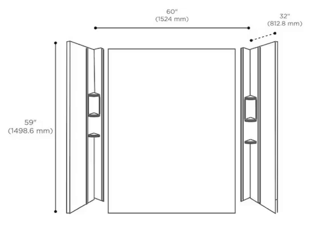 Ovation 32 in. x 60 in. x 59 in. 5-Piece Glue-Up Alcove Bath Wall Set in Celestial Marble