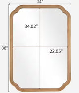 24 in. W x 36 in. H Medium Natural Pine Wood Wall Mirror - French Country