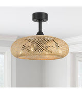Bayneswood 22 in. 4-Light Indoor Matte Black and Natural Wicker Fandelier with Remote Control, Bulbs Not Included