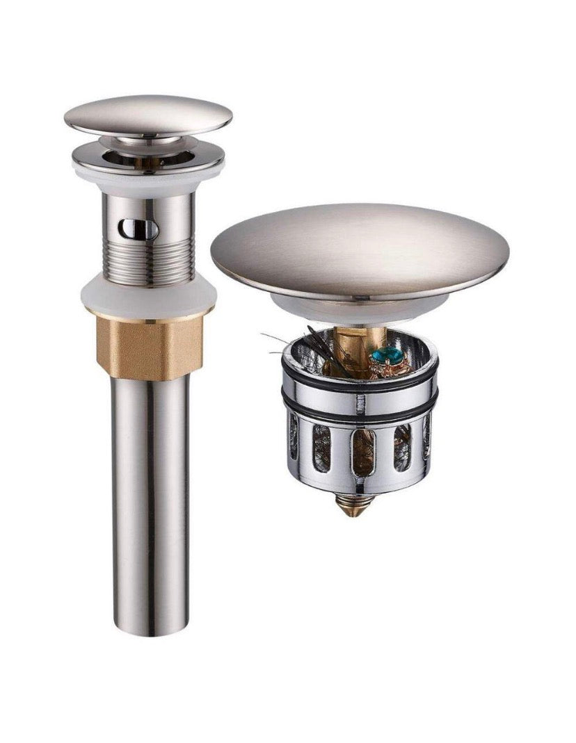 Brushed Nickel Pop-up Drain with Detachable Basket Stopper, 8.5 in. H x 2.6 in. W x 2.6 in. D Sink Drain with Overflow