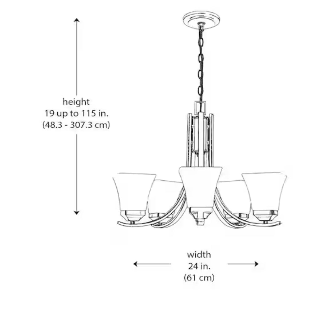 Cameo 5-Light Brushed Nickel Chandelier Light Fixture with White Glass Shades