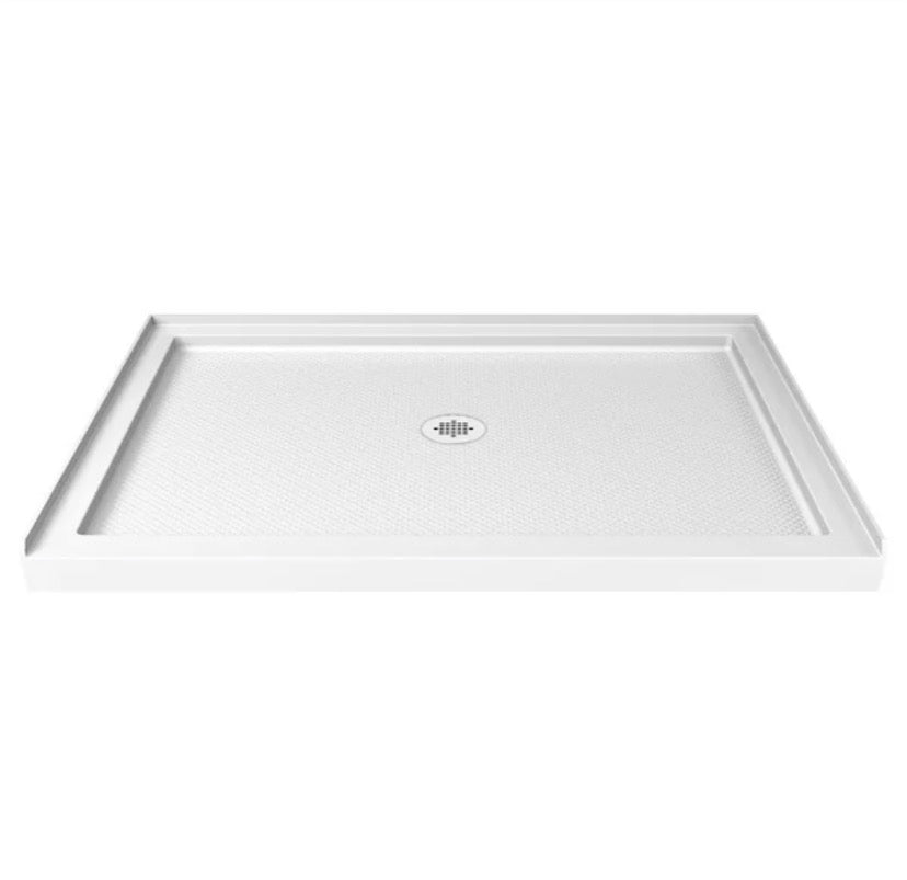 SlimLine 42 in. L x 48 in. W x 2 3/4 in. H Alcove Single Threshold Shower Pan Base with Center Drain in White