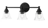 Marsden 23.5 in. 3-Light Matte Black Vanity Light with Clear Glass Shades