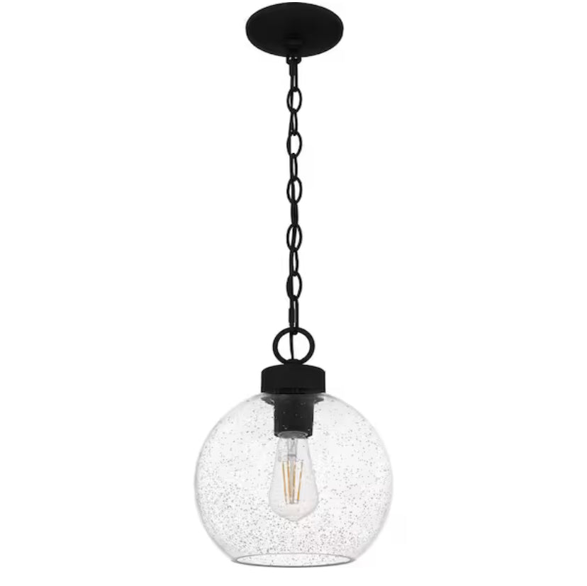 Irie 1-Light Earth Black Pendant with Clear Seedy Glass Shade