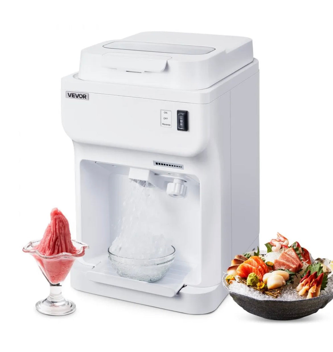 VEVOR Commercial Ice Shaver Crusher, 220lbs Per Hour Electric Snow Cone Maker with 4L Ice Cube Box, 350W 1500RPM Tabletop Shaved Ice Machine for Parties Events Bar, Home and Commercial Use (White)