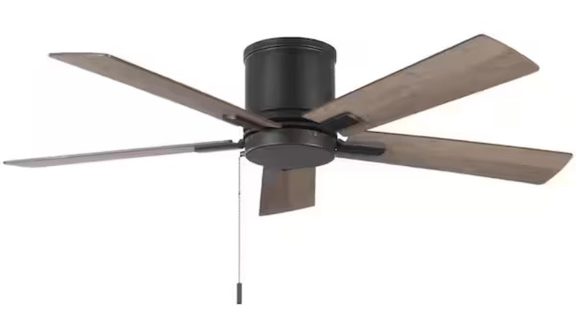 Grantway 48 in. Indoor/Covered Outdoor Matte Black Low Profile Ceiling Fan Without Light with Pull Chain Included