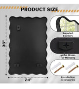 24 in. W x 36 in. H Rectangle Black Aluminum Alloy Framed Wall Mirror Decorative Wall Mirror