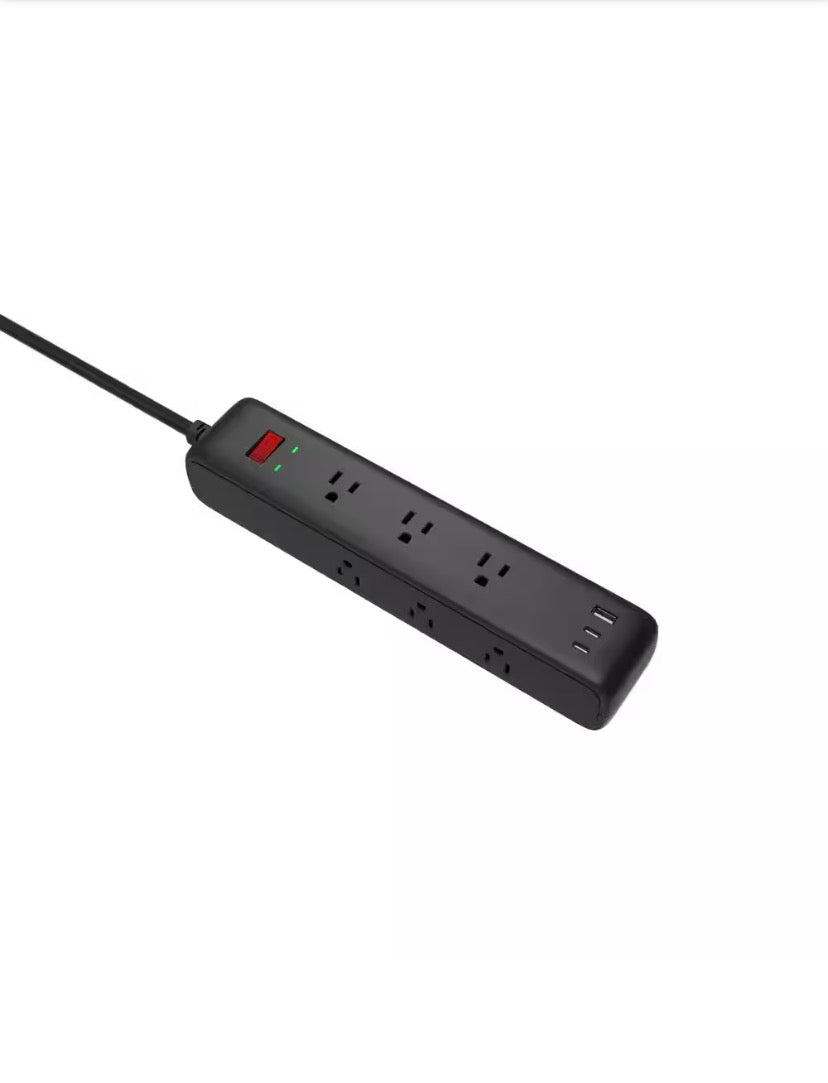 12 ft. 9-Outlet Surge Protector with 1 USB-A and 2 USB-C, Black