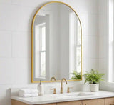 Gold 26 in. W x 41 in. H Arched Elegant Modern Aluminum Alloy Framed Decorative Vanity Wall Mirror