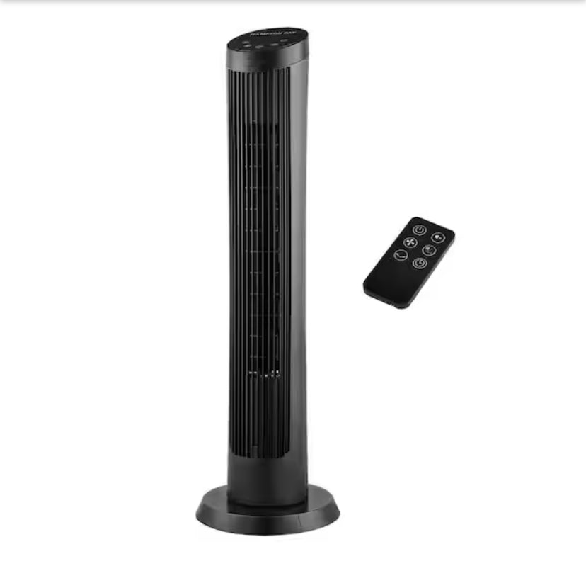 40 in. 4 Speed Digital Oscillating Tower Fan with Remote Control in Black