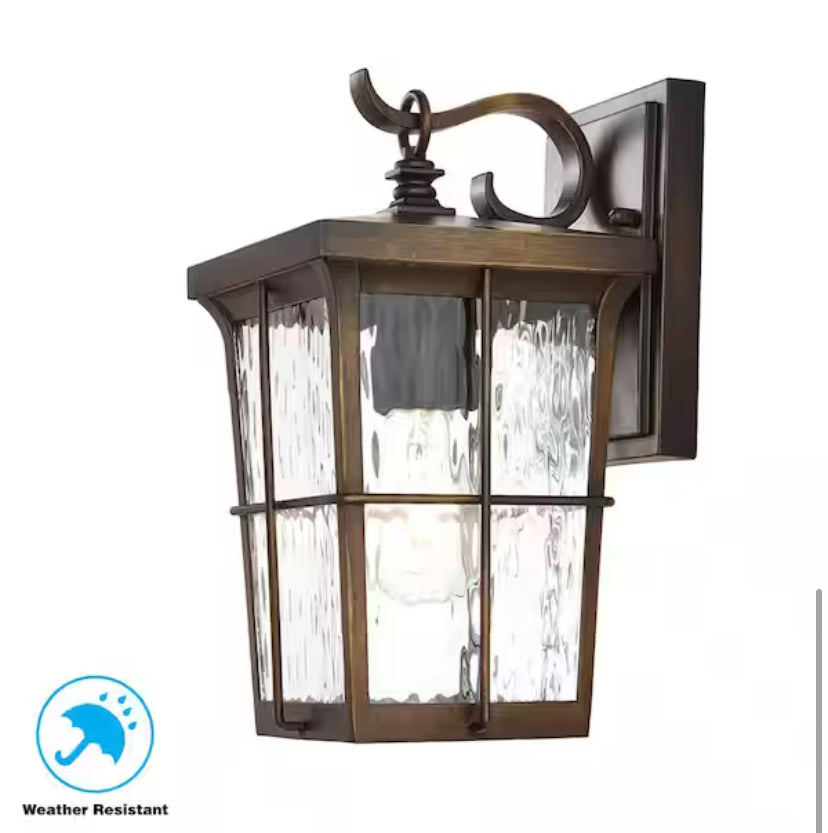 Barrington 11.25 in. 1-Light Golden Bronze Hardwired Outdoor Wall Light Lantern Sconce with Clear Water Glass