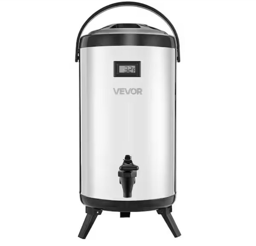 Insulated Beverage Dispenser 2.4 Gal./9.2L Stainless Steel w/ Spigot and Temp Display Hot and Cold Drinks for Tea/Coffee