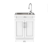 24 in. W x 21 in. D x 51 in. H Drop-In Stainless Steel Laundry Sink with Faucet and Cabinet in White