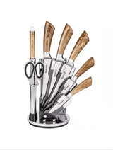8-Piece Brown Acrylic Handle Stainless Steel Knife Set with Knife Block