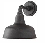 Hargreaves 13.5 in. 1-Light Gilded Iron Rustic Farmhouse Hardwired Outdoor Wall Light Lantern Sconce with Seeded Glass