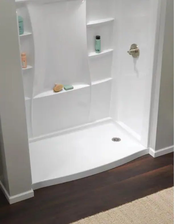 Classic 500 Curve 60 in. L x 32 in. W Alcove Shower Pan Base with Right Drain in High Gloss White