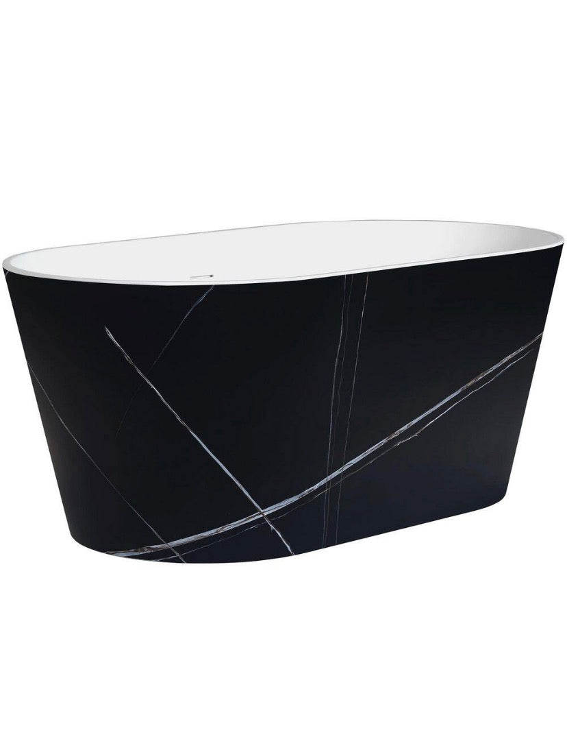 53.9 in. Fiberglass Flat-bottom Double Ended Non-Whirlpool Bathtub in Black Patterns