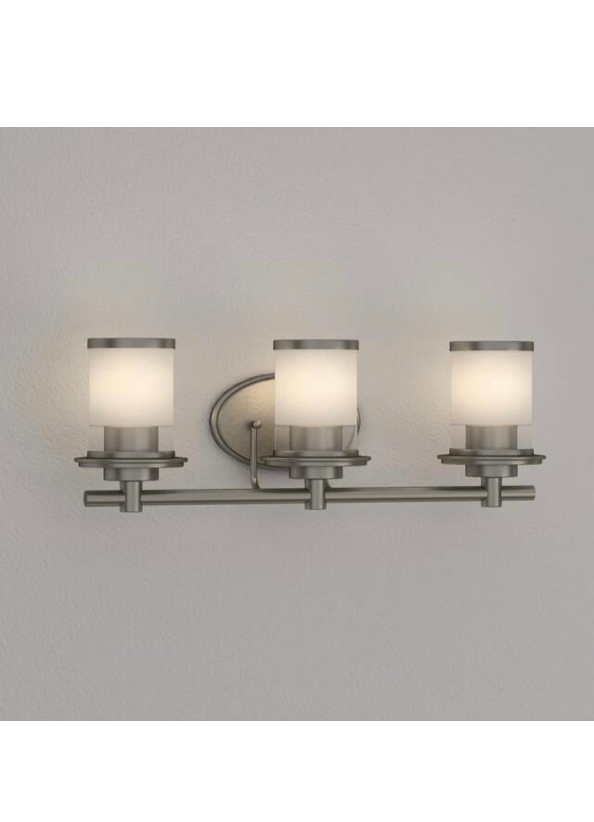 Truitt 23.25 in. 3-Light Brushed Nickel Modern Transitional Vanity with Frosted and Clear Edge Glass Shades