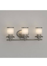 Truitt 23.25 in. 3-Light Brushed Nickel Modern Transitional Vanity with Frosted and Clear Edge Glass Shades