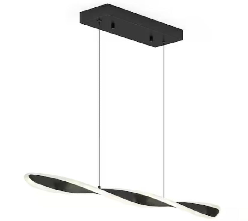 Finley Linear 30-Watt 1 Light Black Modern 3 CCT Integrated LED Pendant Light Fixture for Dining Room or Kitchen