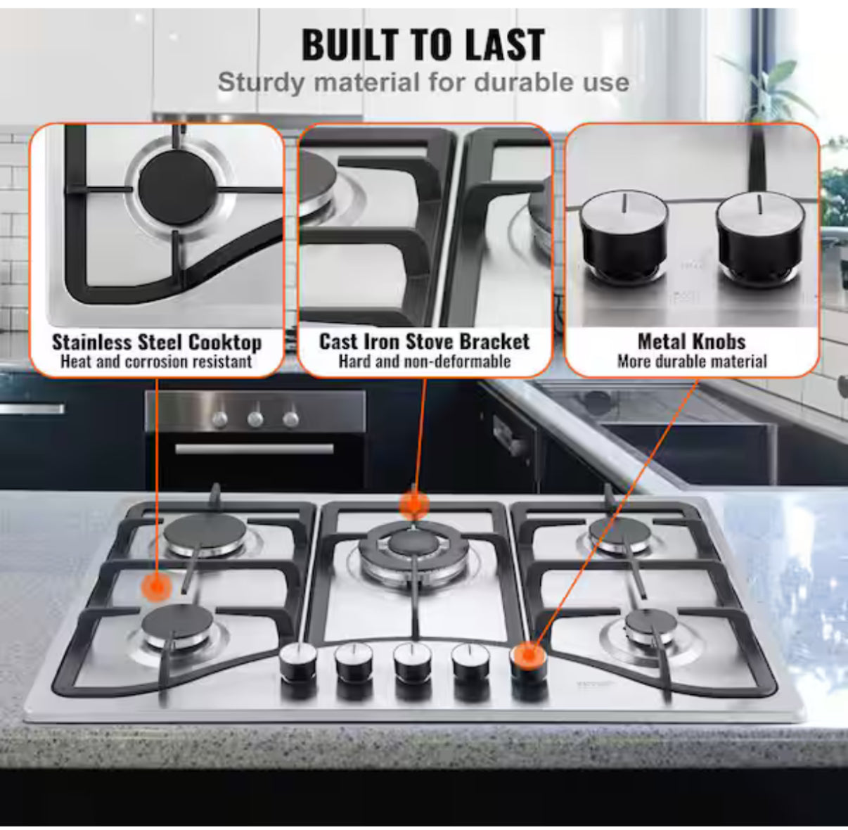 30 in. 5 Burners Gas Cooktop Stove Top 12250 BTU Built-in LPG/NG Convertible