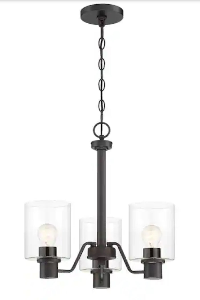 Castleford 3-Light Satin Bronze Chandelier with Clear Glass Shades For Dining Rooms