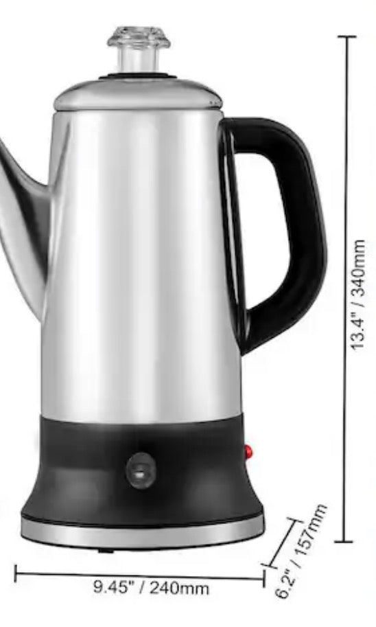 12-Cup Electric Coffee Percolator, 304 Stainless Steel Brewer with Keep Warm Function and Heat-Resistant Handle, Silver