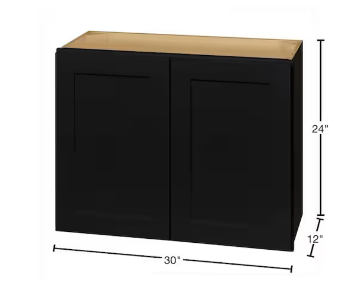 Avondale 30 in. W x 12 in. D x 24 in. H Ready to Assemble Plywood Shaker Wall Bridge Kitchen Cabinet in Raven Black