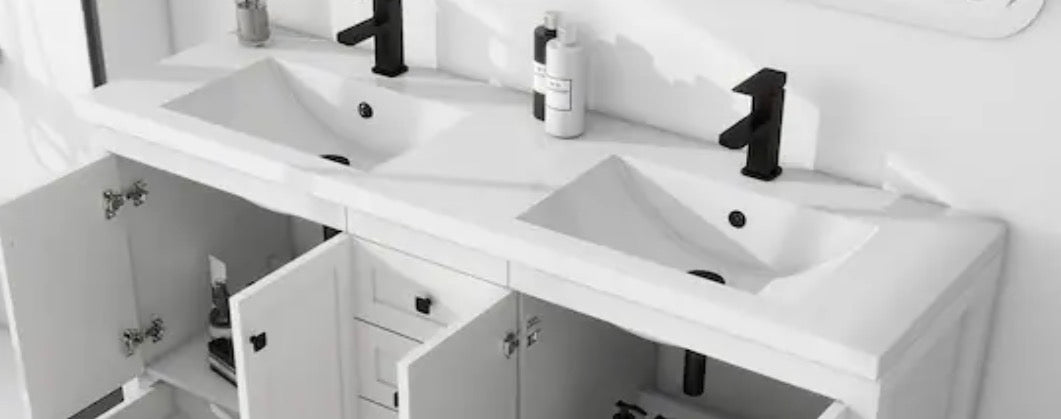 White Resin Double Sink Top 60x18