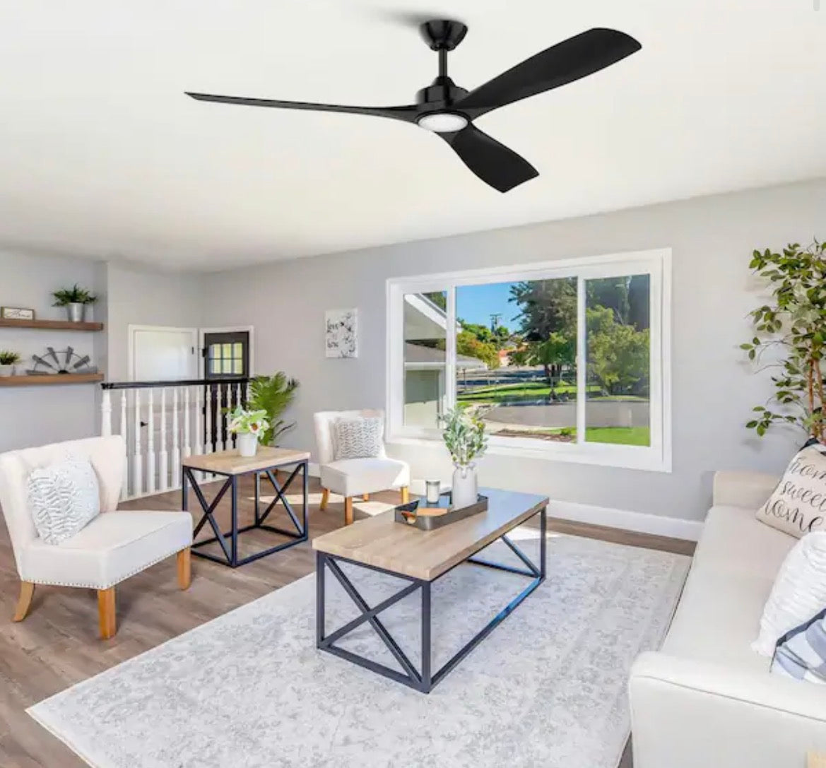 60 in. Black Downrod Mount Standard Ceiling Fan with Dimmable Integrated LED Light and Remote Control