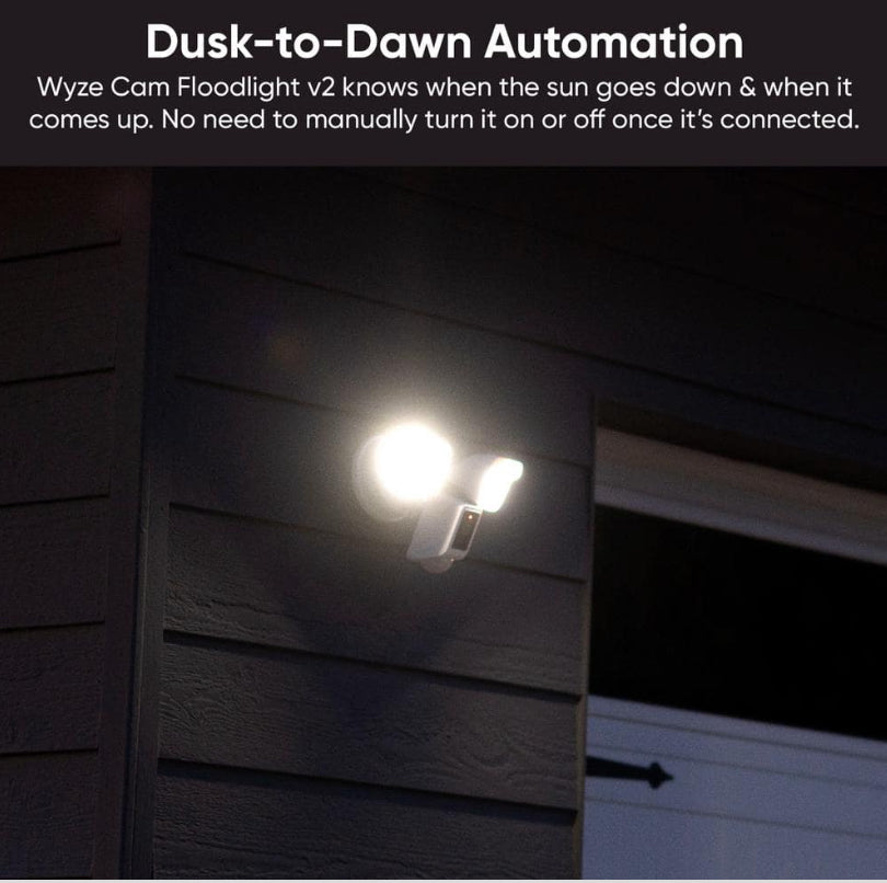 Wired Outdoor Wi-Fi Floodlight v2 Home Security Camera with 2K Video, Color Night Vision, Motion Activated LEDs - White